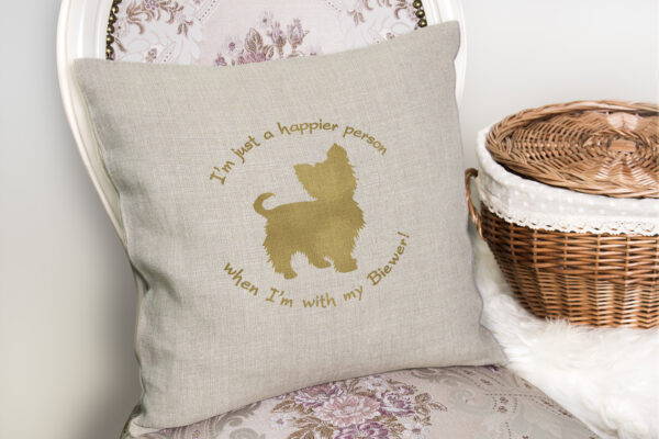 Biewer "I'm just a happier person..." Pillow Cover