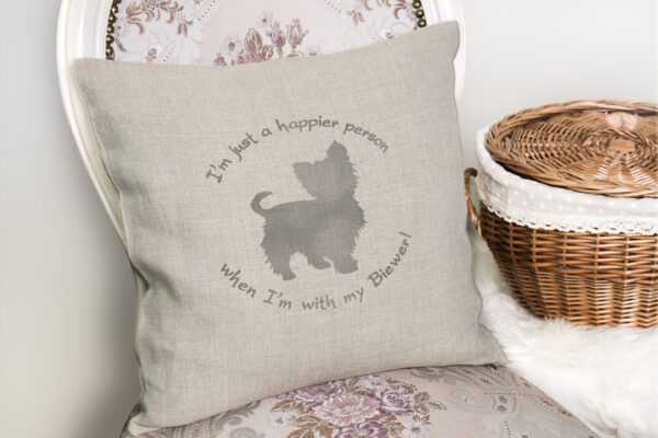 Biewer "I'm just a happier person..." Pillow Cover - Image 2
